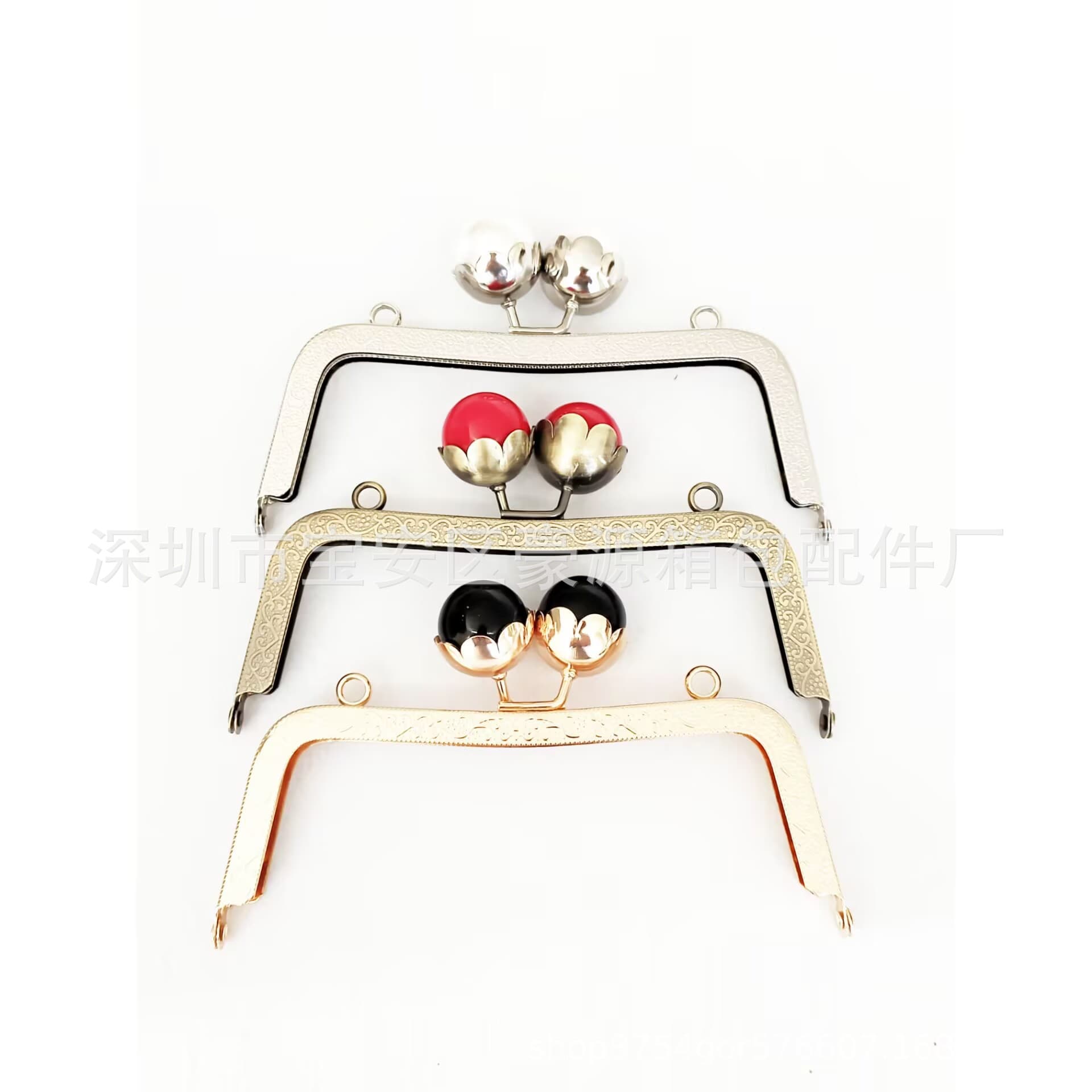 [Screw holes] 16.5cm concave waist embossed lotus pearl head kiss-lock frame 25mm bead hardware bag accessories