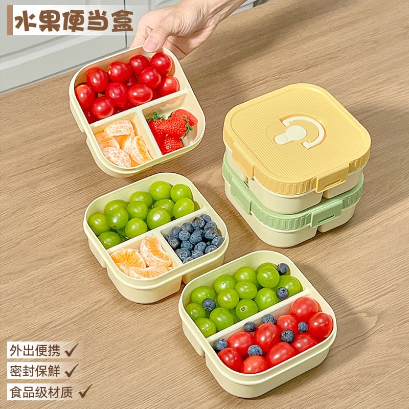 Food Storage Box for Refrigerator, Outdoor Camping Fruit Bento Box, Airtight Fresh-Keeping Box, Lunch Box, Food-Grade 304, Picnic