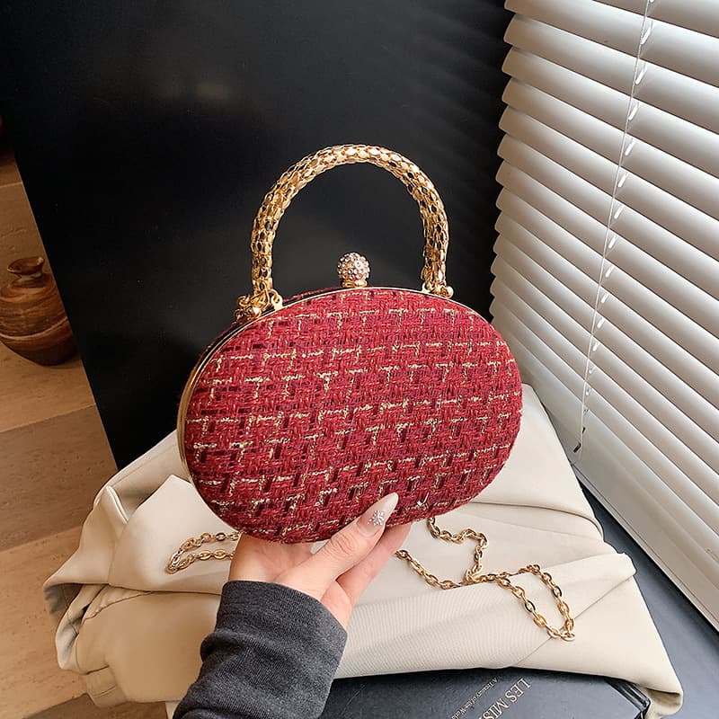 2026 Spring Crossbody Evening Bag with Clasp Chain, Shoulder Bag, Clutch, European and American Style Women's Round Bag