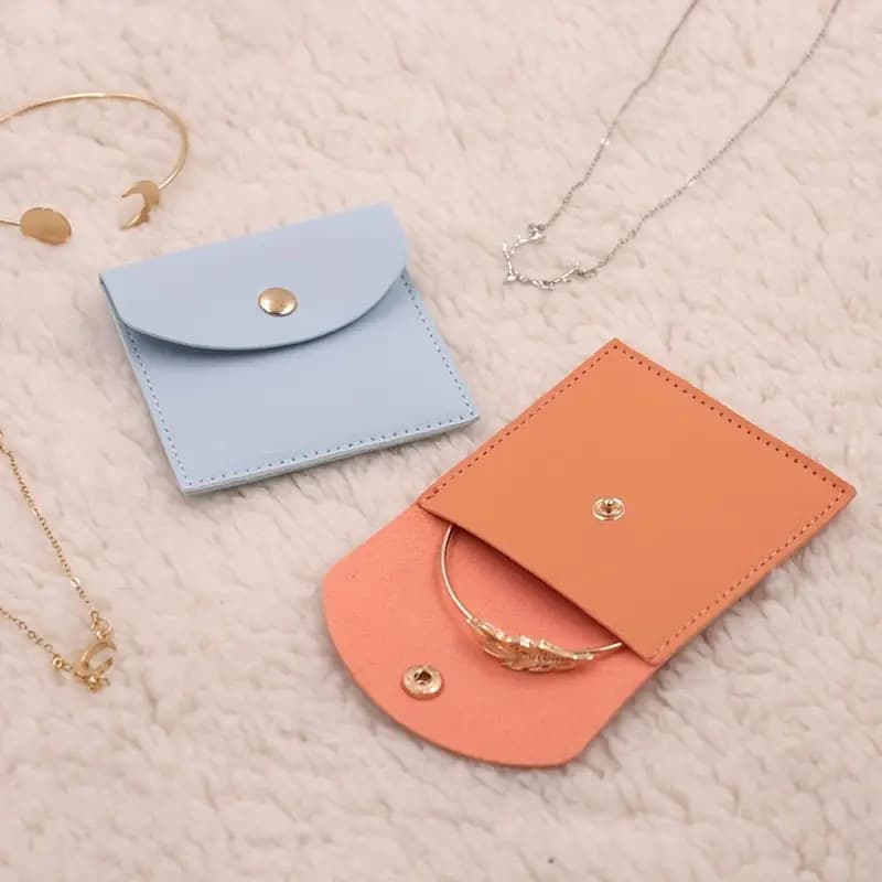 Ready-made stitching contrasting color leather jewelry bag, jewelry bracelet necklace storage bag, travel ring trinket bag