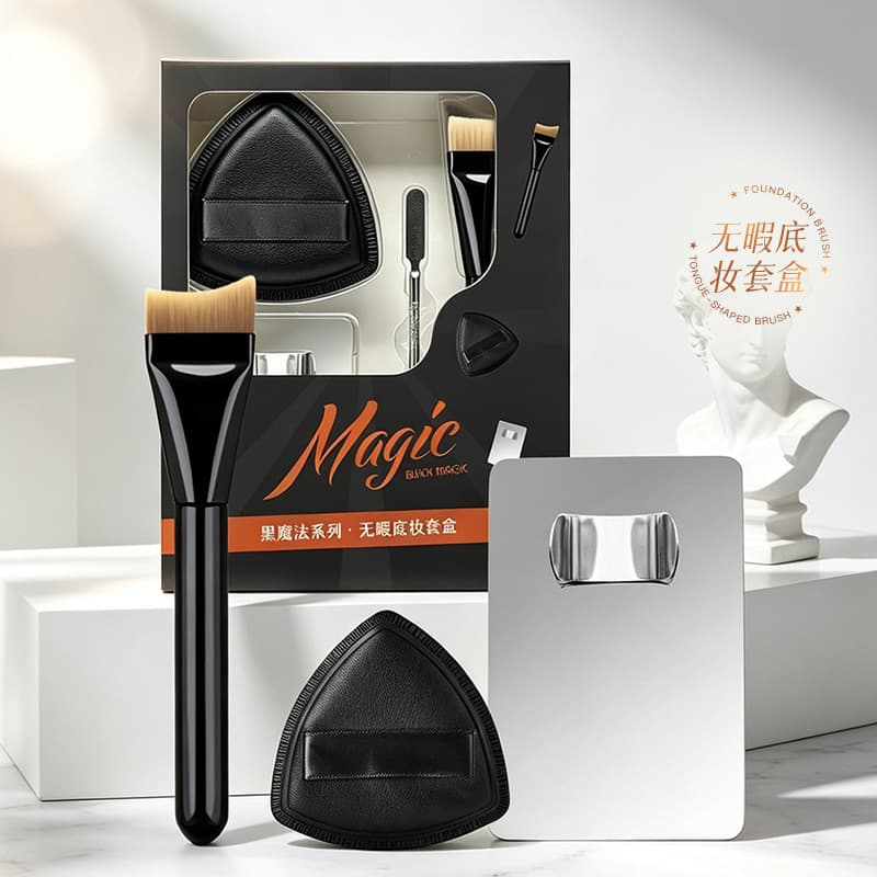 Cross-border Best-selling Black Magic Flawless Base Makeup Kit with Foundation Brush, Sponge, and Palette 3-in-1 Beauty Tool in Stock
