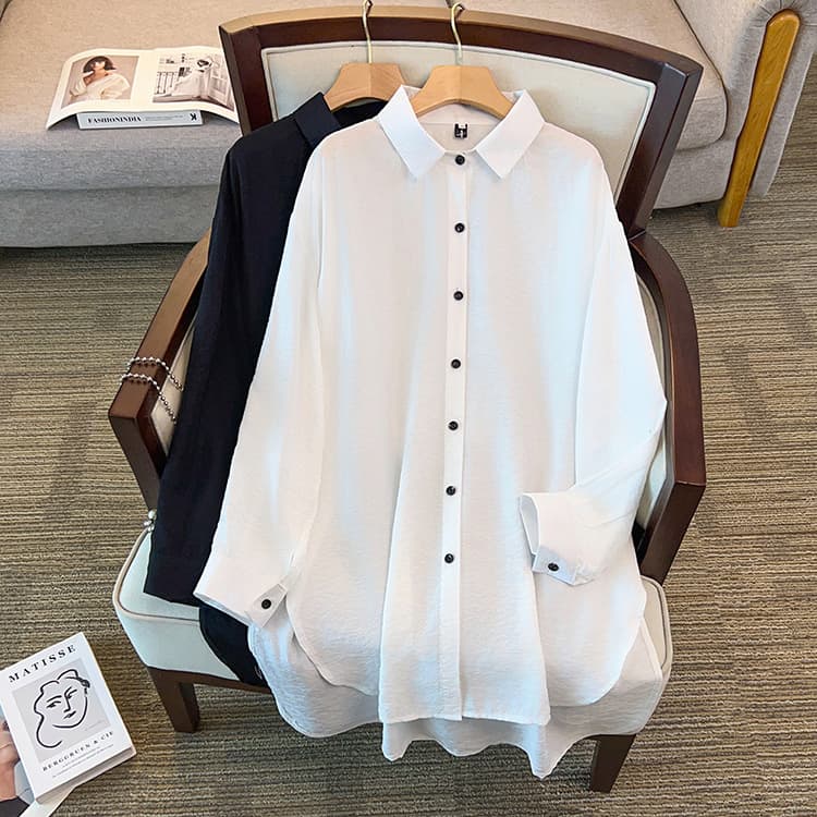 Summer French Artistic Vacation Slimming Faux Two-Layer Sun Protection Shirt Top Plus Size Women's Clothing 300 Jin Fat MM