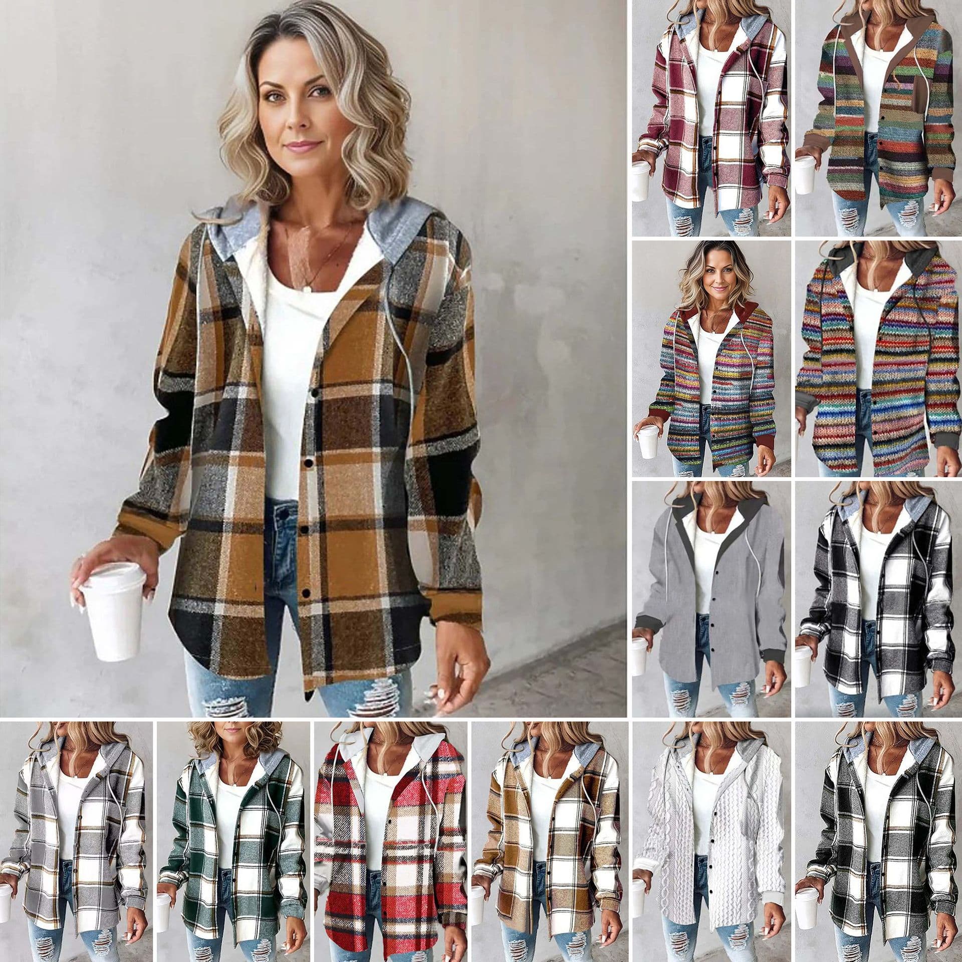 2025 European and American Casual AliExpress Amazon Hot Selling Women's Casual Versatile Large Check Pattern Coat Autumn/Winter New Arrival