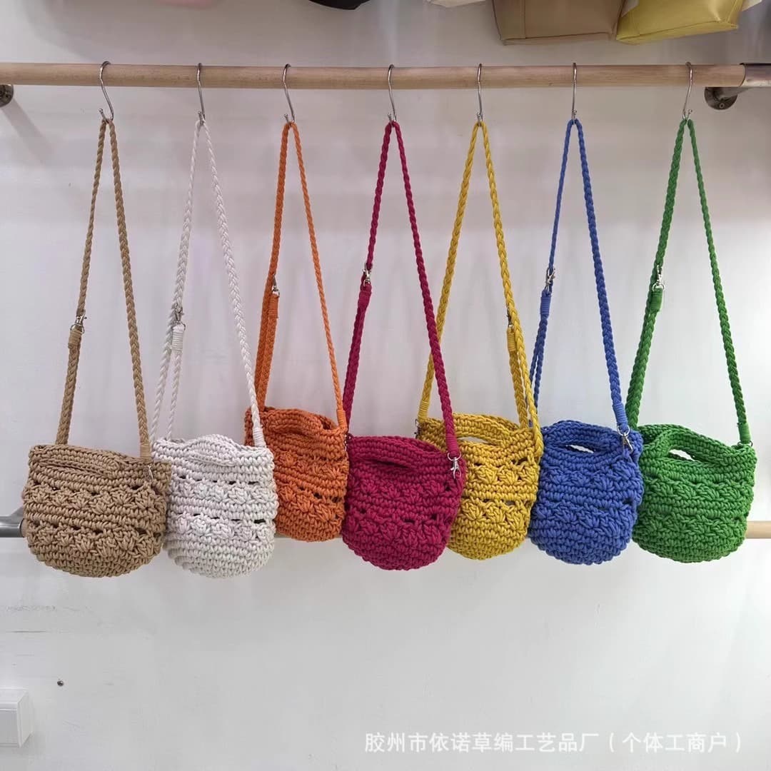 Cross-Border Hand-Woven Bag, Large-Capacity Handbag, Women's Shoulder Bag, Straw Bag, Bucket Bag, Hollow-Out Bag, Versatile