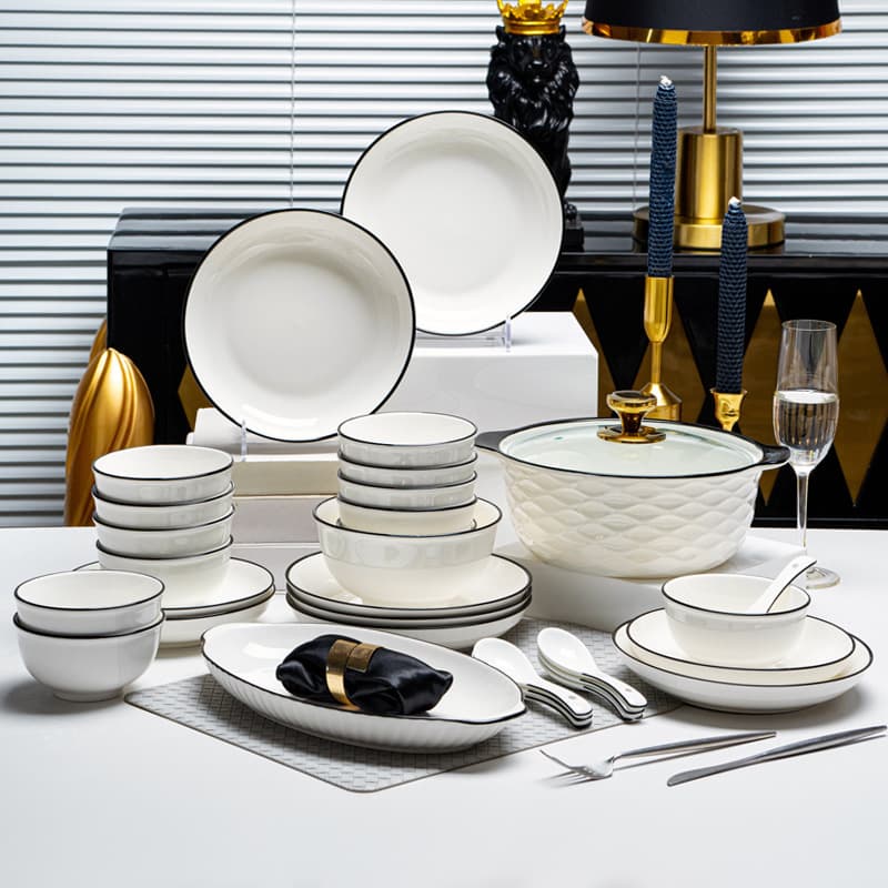 Jingdezhen ceramic tableware and dishes set household Nordic modern simple black line Japanese underglaze color tableware set