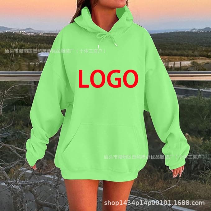 【Cross-Border European Sizes】Drop-Shoulder Hooded Sweatshirt DIY with Printed Logo, Shipped According to Chat Record, Minimum Order of One Piece