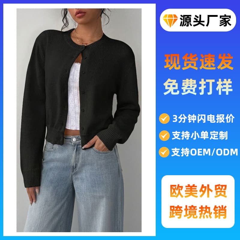 2025 new women's sweaters, long-sleeved sweaters, short loose tops, autumn and winter European and American foreign trade women's jackets