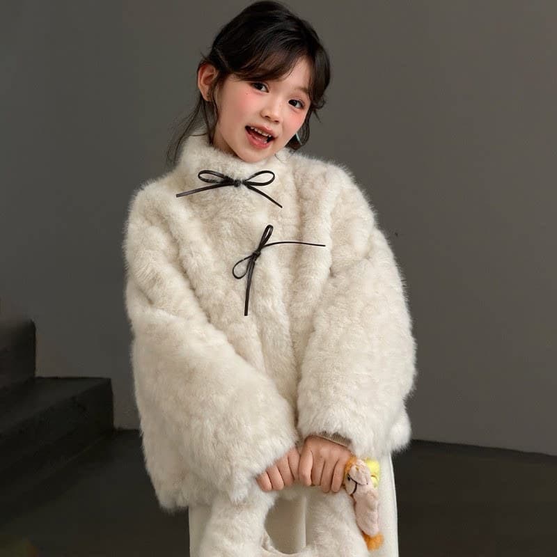 Girls' Faux Mink Fur Coat New Fall/Winter Thick Warm Faux Fur Jacket Stylish for Older Kids