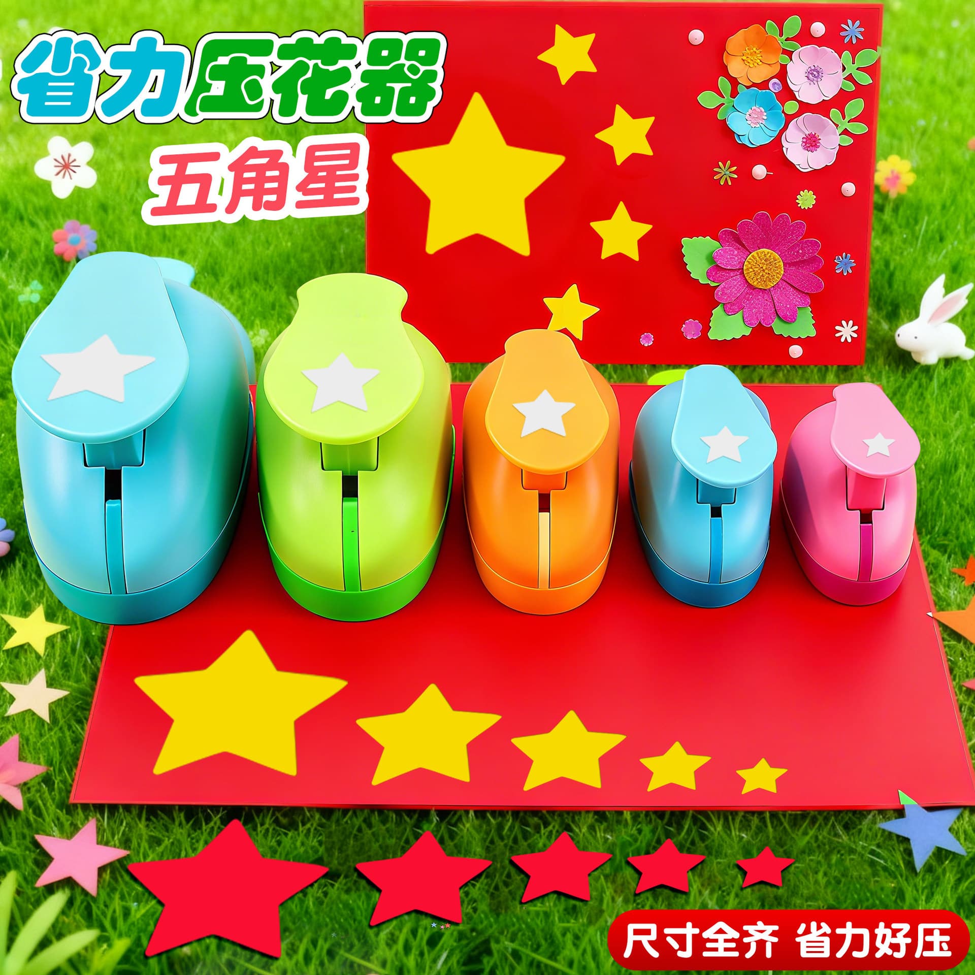 Children's Easy-Press Embossing Machine for Kindergarten Crafts DIY Embossing Machine with Heart, Star, and Round Punch Dies