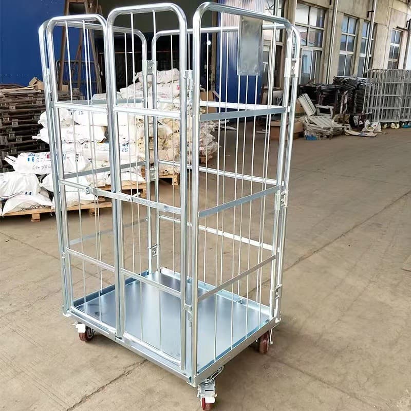 Factory Carbon Steel Galvanized Hand-Push Mobile Logistics Transfer Trolley, Foldable Express Logistics Sorting Transport Goods Cage Cart