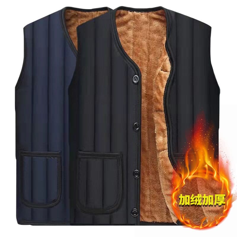 Drop Shipping Middle-Aged/Elderly Men's Vest, Casual Large Size Sleeveless, Spring/Autumn/Winter Fleece-Lined Thickened Dad-Style Cotton Vest