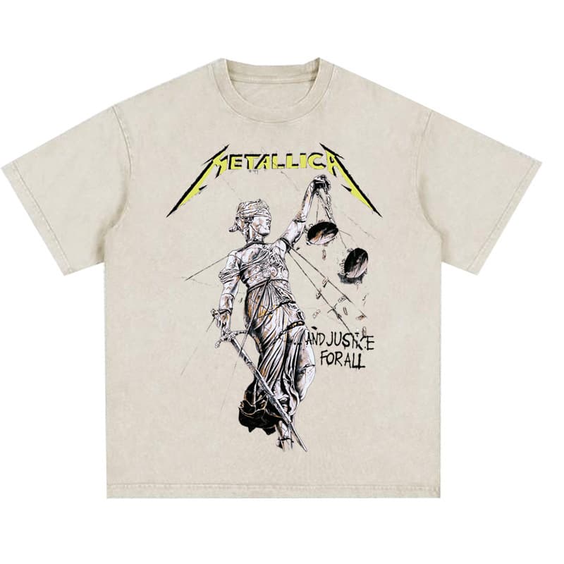 T-Shirt Batik King Band Spring Rock Vintage Metal Washed Metallica Short Sleeve Print Punk Style