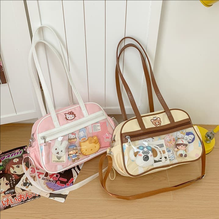 Cartoon Little Eater Transparent Pain Bag Japanese Fashion Cute Girls Shoulder Bag Large Capacity Commuting Tote Bag