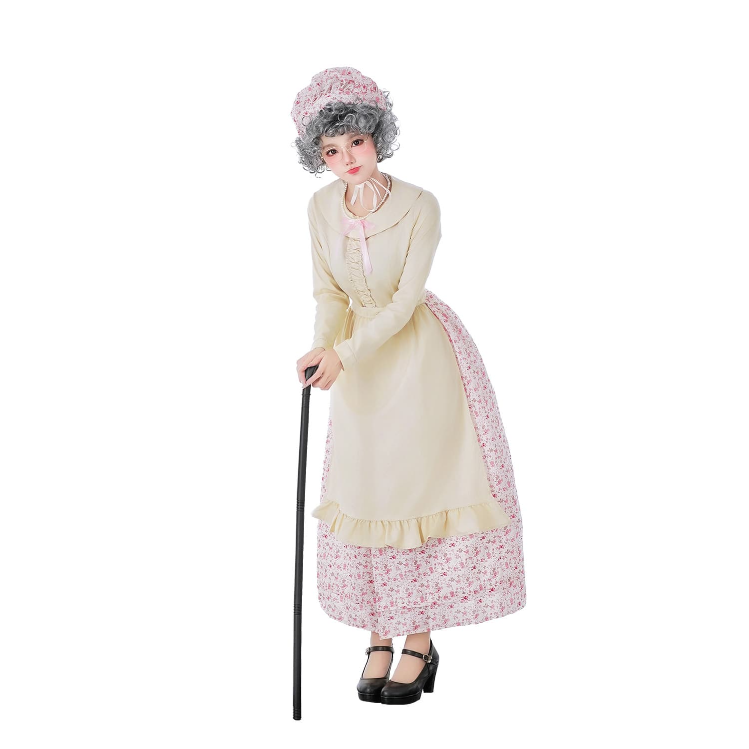 Halloween adult costume 100 days of school grandma suit funny dress floral skirt cos grandma costume