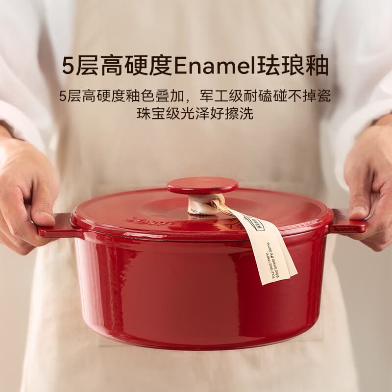 SOWE Simple Times Enamel Pot, Cast Iron Non-stick Stewing Pot, Double-handled Covered Soup Pot