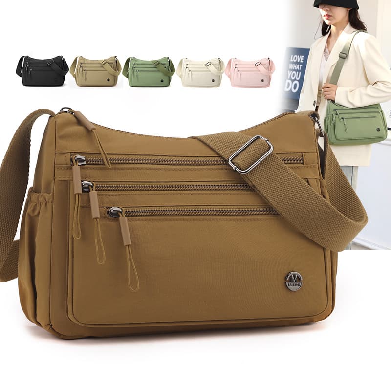 Lightweight Nylon Women's Shoulder Bag Large Capacity Crossbody Bag Fashionable Urban Minimalist Style Zipper Closure Tote Bag