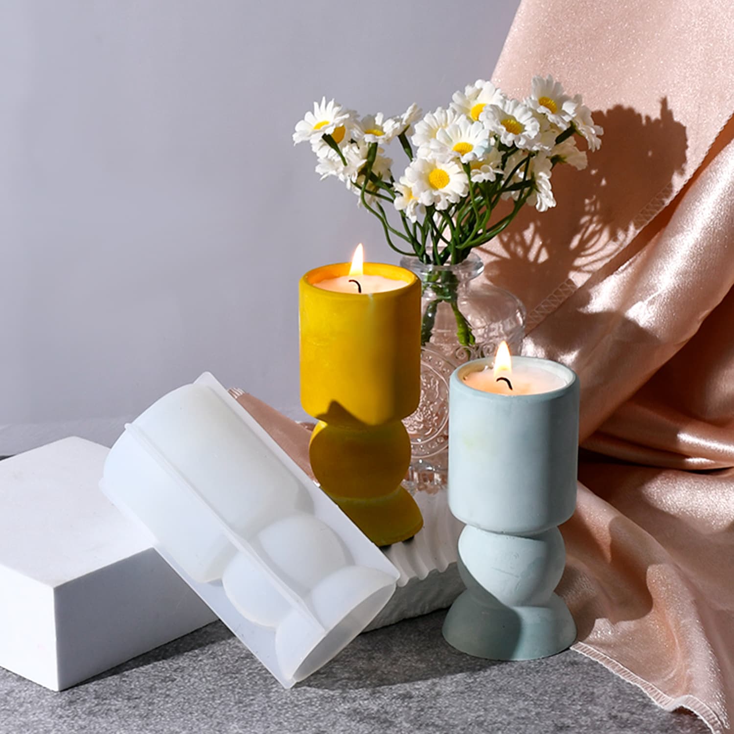 New DIY Resin Mold Creative Bottom Cylinder Candle Cup Silicone Mold Plaster Cement Flower Pot Mold