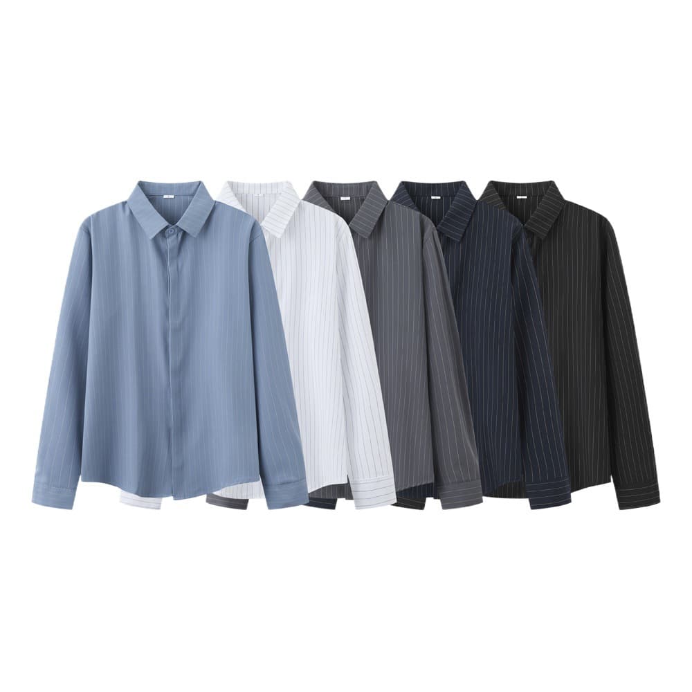 Factory Direct Spring/Summer Thin Striped Shirt for Men Long Sleeve Hong Kong Style Japanese Loose Fit Casual Versatile Top