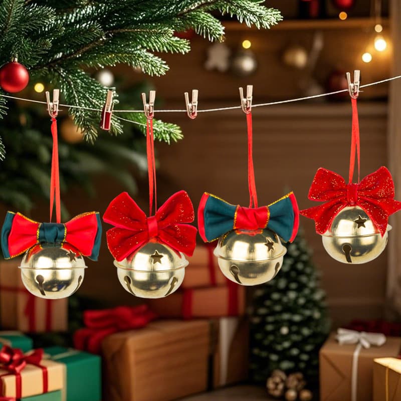 Cross-border new Christmas decorations bow bell small pendant satin gold bell Christmas tree hanging small pendant
