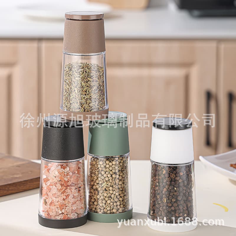 Manual grinder glass seasoning bottle for pepper sea salt spice kitchen grinding bottle factory direct supply