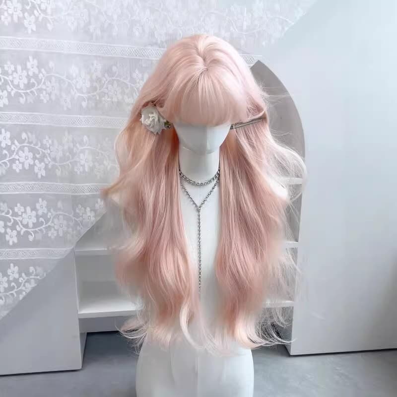 Pink Wig for Women, New Style, Realistic Hair, Long Curly Hair with Big Waves, Full Head Wig in Sweet Lolita Style