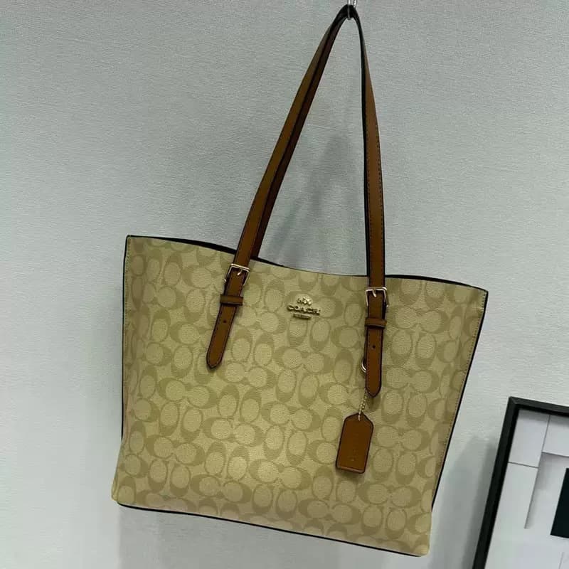 C's New Mollie Large Mixed Leather Jasmine Tote Bag, Large Capacity, Monogram Shoulder Handbag Shopping Bag for Women