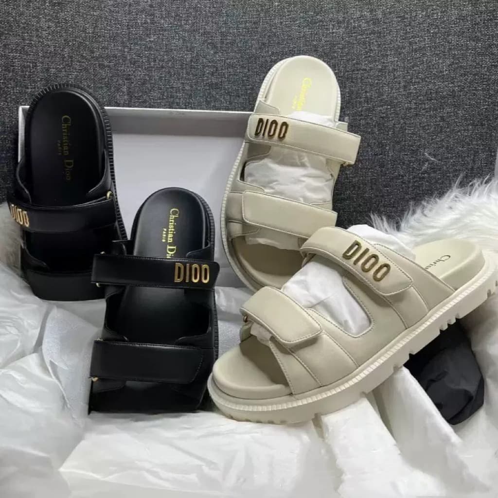 D Brand 2025 Summer New Letter Velcro Sandals Women Thick Sole One-Strap Casual Flat Beach Shoes