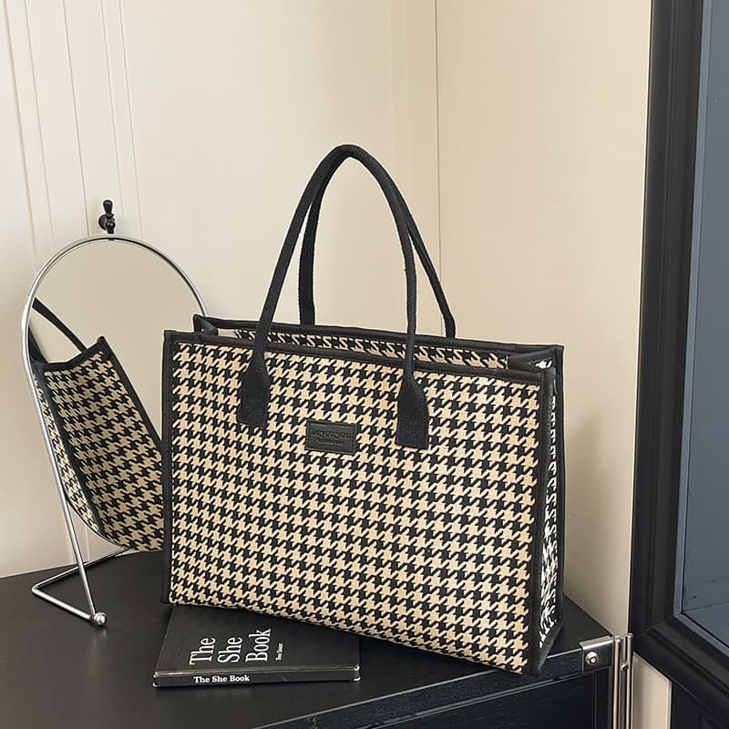Houndstooth Woven Pattern Large Capacity Tote Bag Travel Bag Shoulder Bag Shopping Bag Shoulder Bag Women's Bag