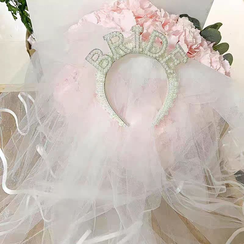 bride bachelorette party pearl headband bride wedding headdress receiving certificate super fairy photo props