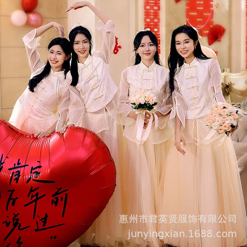 Chinese Bridesmaid Dress 2025 Summer New Sisterhood Gown Petite Elegant Fairy Cheongsam Bridesmaid Skirt