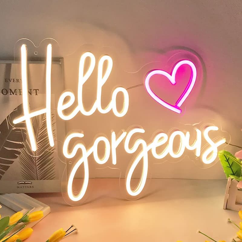 New LED Backlit Hello Gorgeous Neon Sign 5V USB Powered Decorative Light Transparent Shape