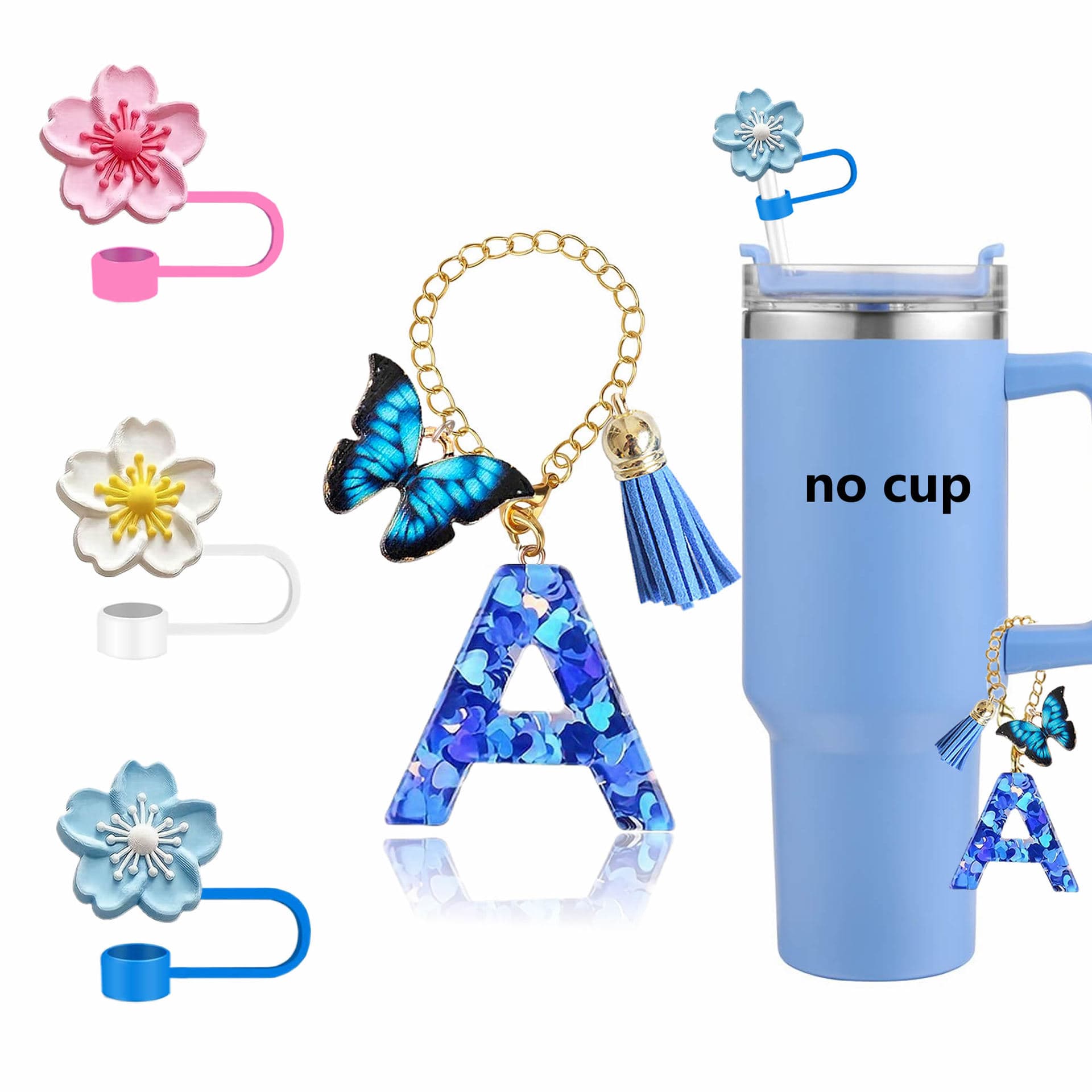 Decorative Keychain Hot Sale Letter Cup Chain S Blue Cross-border Keychain Water Cup Amazon Resin Accessories Flower