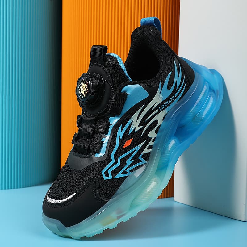 Wholesale New Kids' Shoes with Rotary Buckle, Sports Shoes for Middle and Big Boys, Soft Thick Sole, Anti-Slip, Breathable