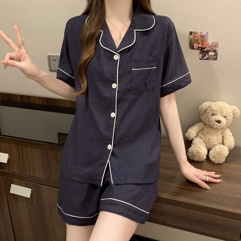 Hot-Selling Wholesale Summer Women's Double Short Pajamas, Simple Solid Color Series, Cloud Cotton Cardigan, Comfortable and Breathable Loungewear
