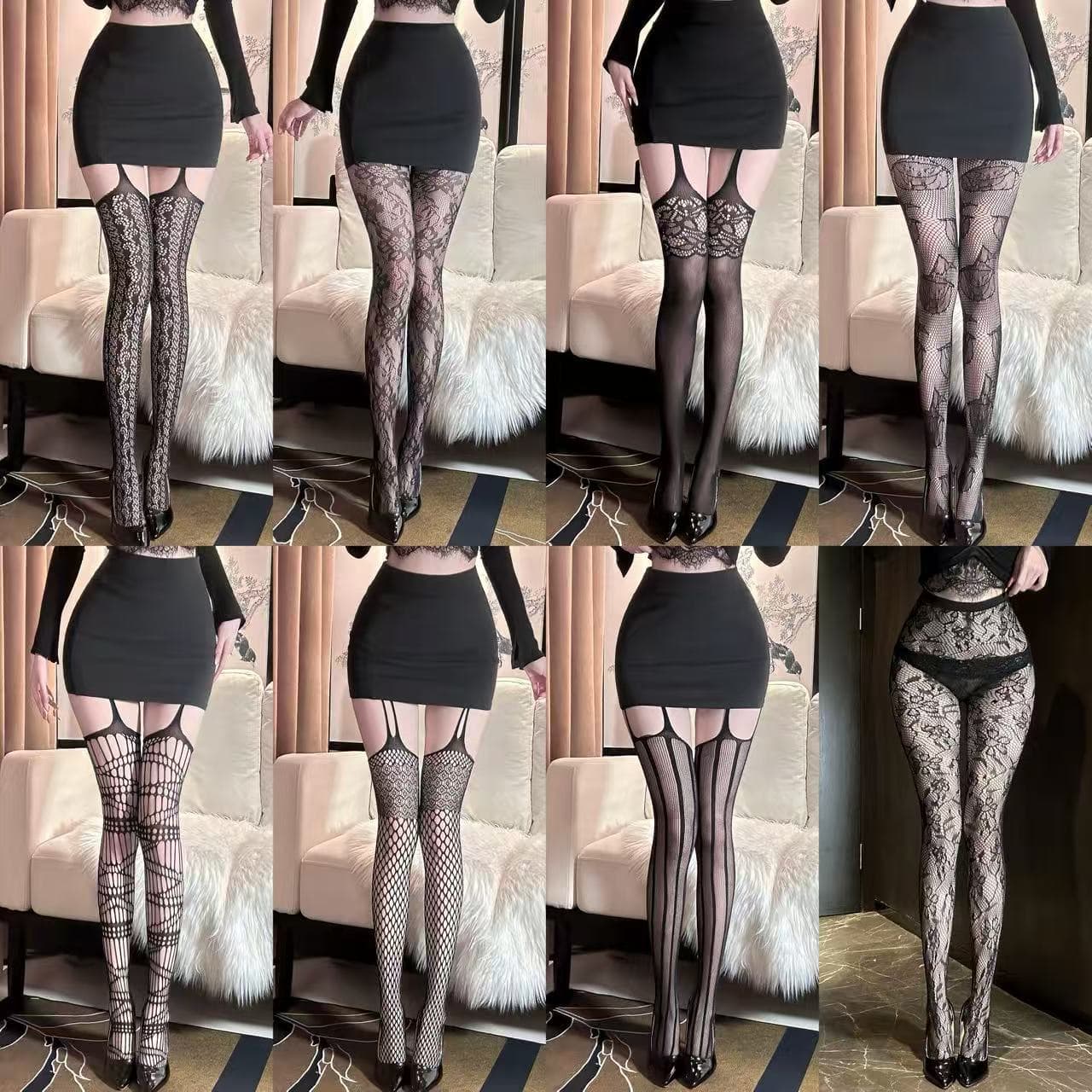 Xiyue Bird Cross-border Amazon Vintage Hollow Flower Fishnet Stockings Y2K Fishnet Stockings Black Sexy
