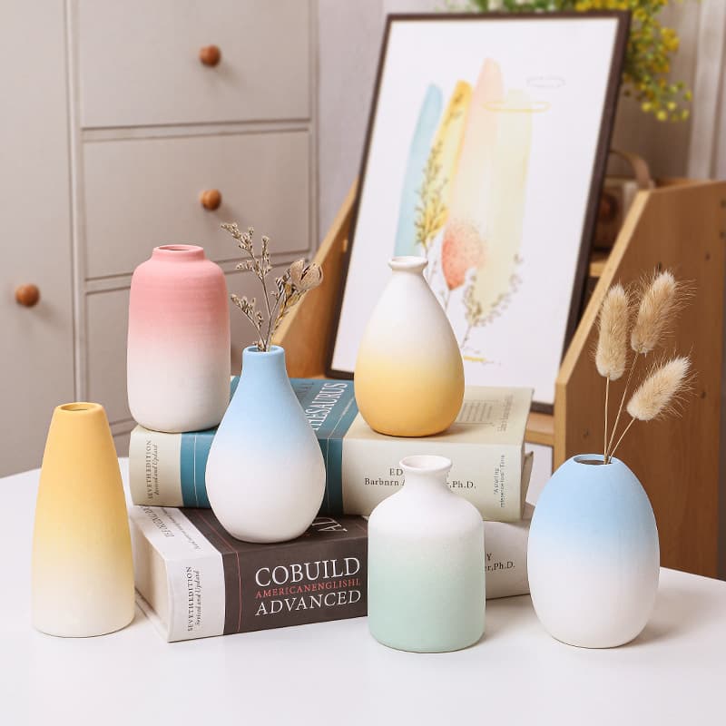 Ceramic small vase gradient Macaron vase small fresh frosted dried flower flower office home decoration ornaments