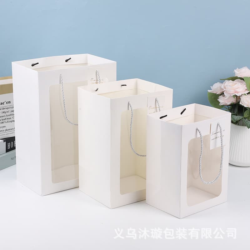 Clear Window Flower Bouquet Gift Bag with Handle, Valentine's Day Gift Bag, Favor Bag, Tote Bag