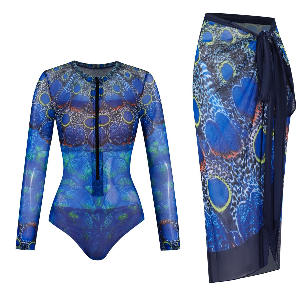 European and American Swimsuit Women's UPF35 Long-Sleeved Sun Protection Sports Quick-Drying Swimsuit Beach Skirt