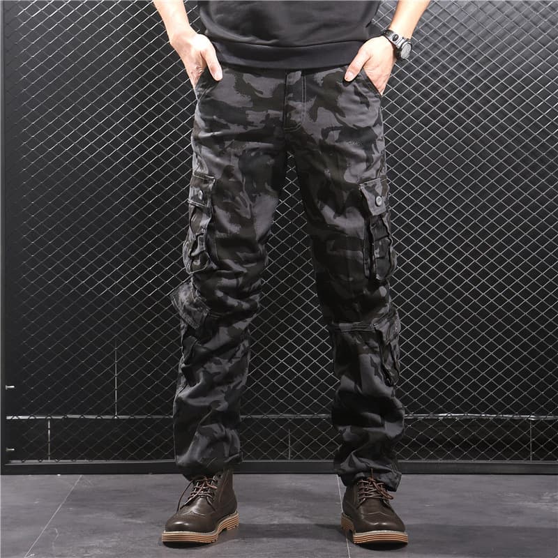 Multi-pocket camouflage overalls for men, loose, casual, large size, straight, wear-resistant, fat long pants, casual and versatile