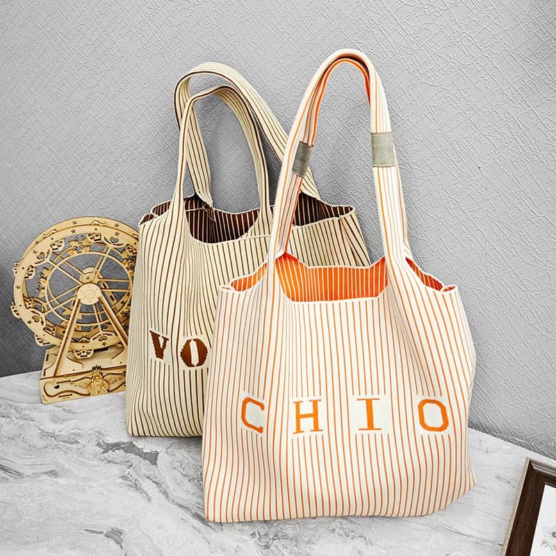 Cross-border Knitted Bag Summer Versatile Large Capacity Shopping Tote Contrast Color Simple Fashion Woven Bag Women's Shoulder Bag