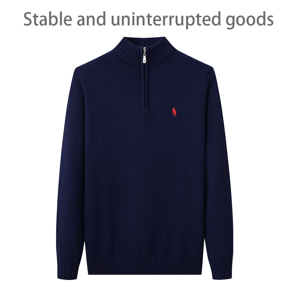 Autumn/Winter New Men's Sweater Stand Collar Zipper Pullover Paul Cotton Embroidery Knitted Top Casual Scene China Origin