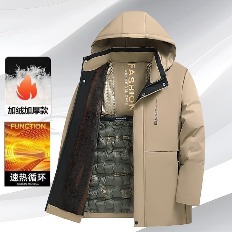 Winter Fleece-Lined Thickened Cotton Jacket Black Gold Down Cotton Padded Coat Men's Warm Outerwear Middle-Aged and Elderly Cotton Padded Jacket
