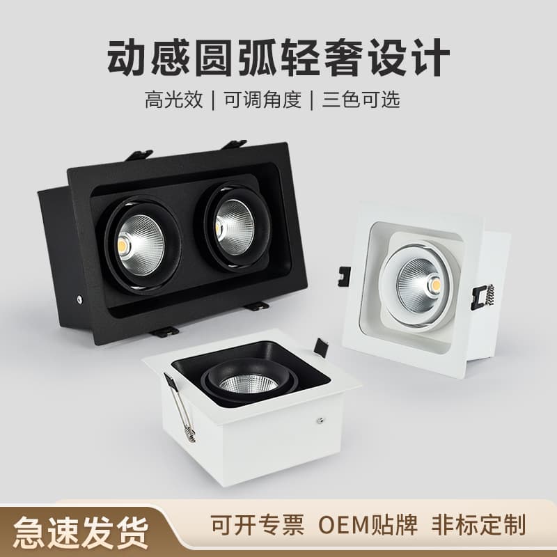 Recessed track light COB double-head ceiling downlight hotel home living room mainless LED square grid spotlight