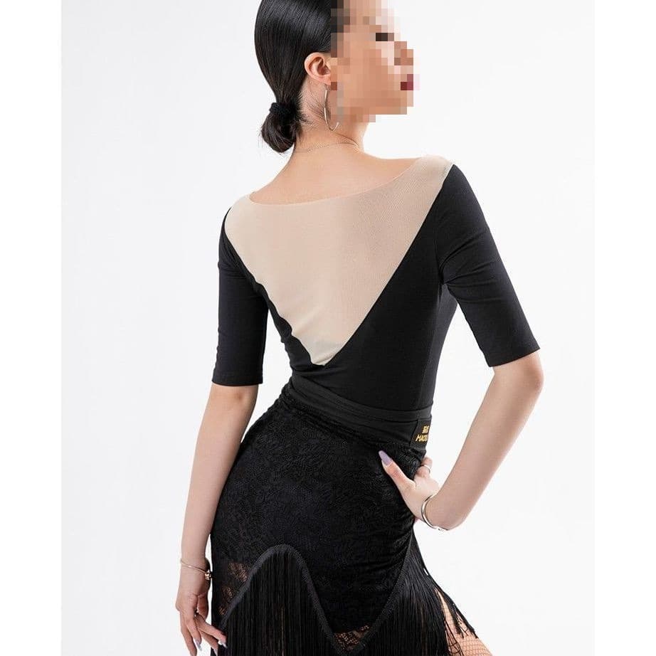 Cha-Cha Latin Dance Top Long Sleeve Collar Women Adult New Practice Wear Dance Training Wear Dancing Mesh Patchwork