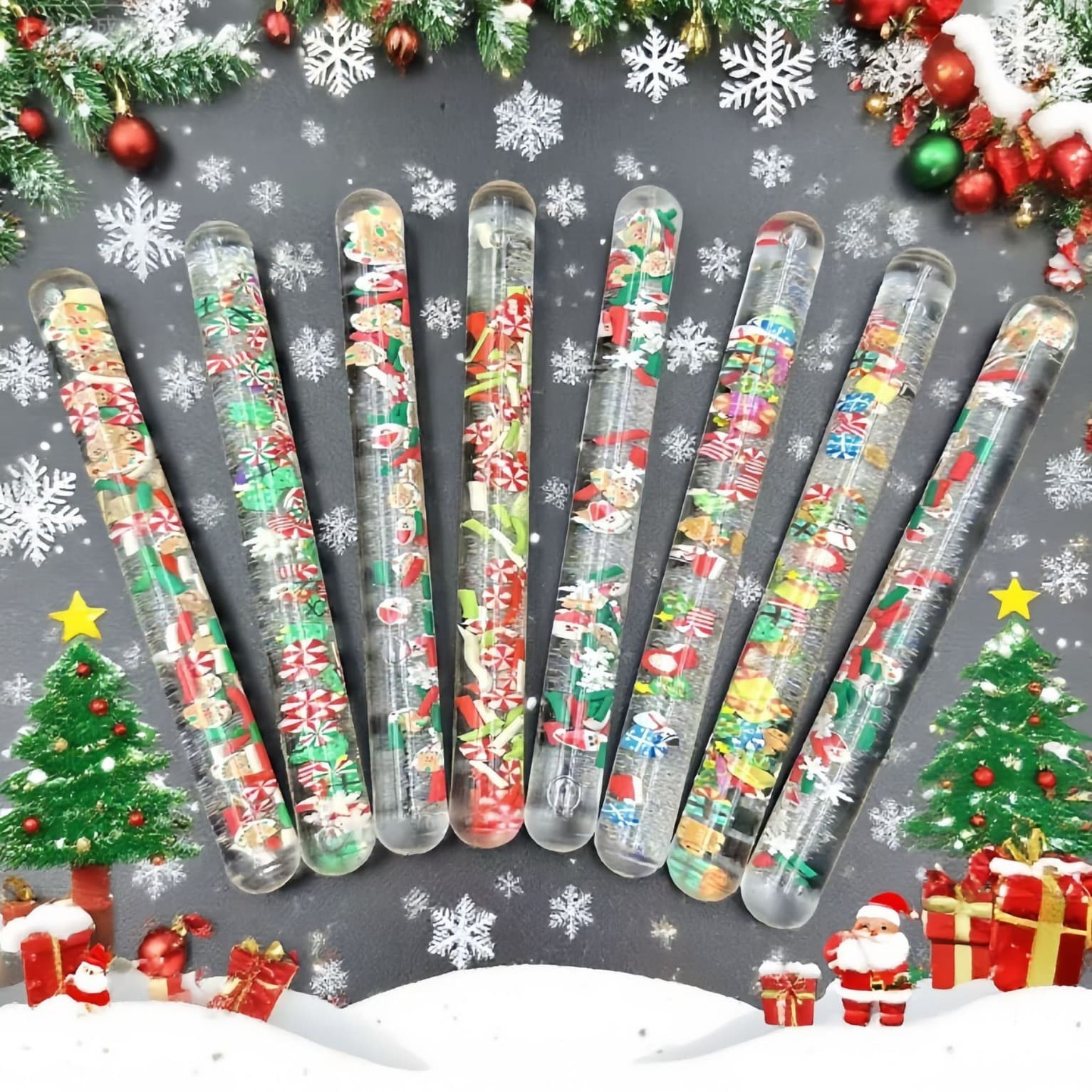 Cross-border liquid Christmas flash stick short Christmas decompression rotating stick Christmas oil quicksand stick timer