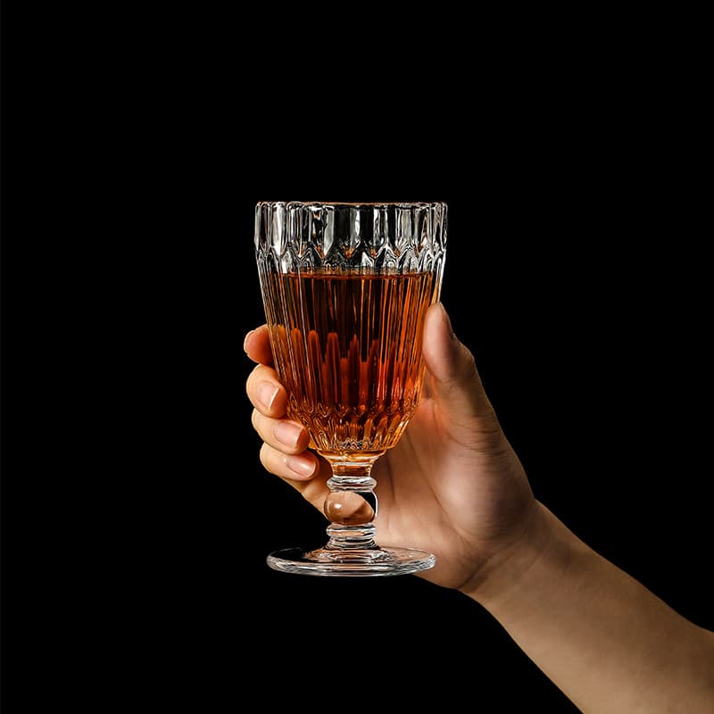 European Vintage Embossed Vertical Ribbed Glass Wine Glass Champagne Glass Red Wine Glass Stemmed Glass Set of 6 for Home Use