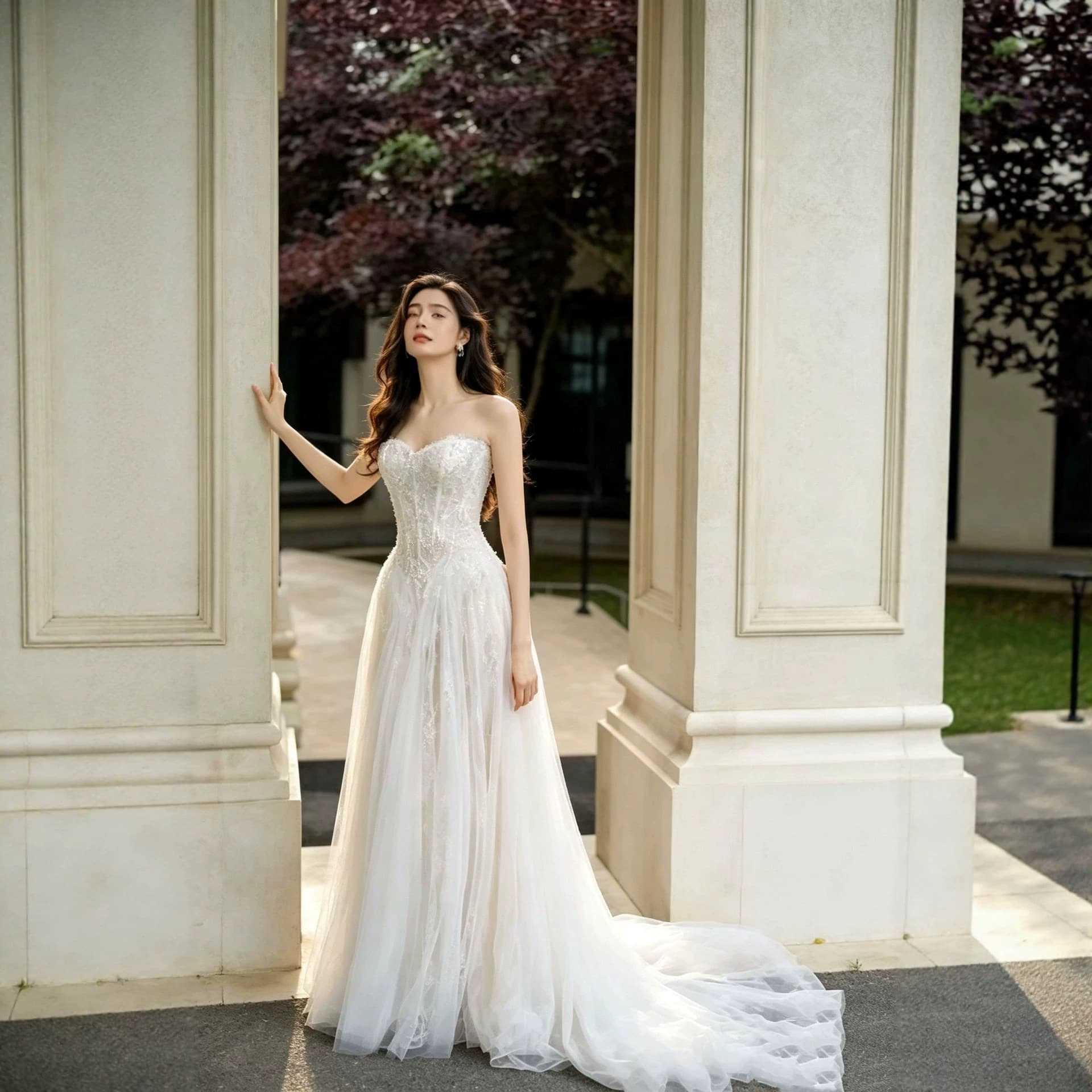 European and American cross-border tube top heavy industry wedding dress slim fit large tail outdoor lawn wedding studio photography bridal wedding dress