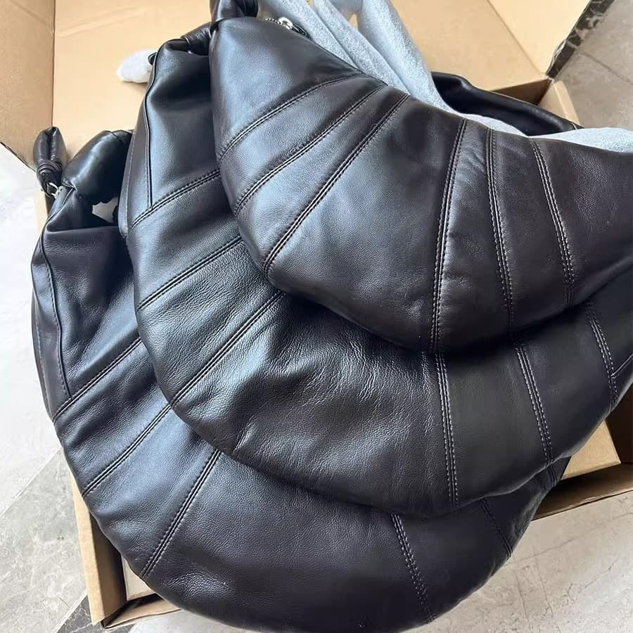 Classic LEM*Croissant High Version Sheepskin Horn Bread Bag Lazy Slung Bag Soft Tote with Zipper Closure for Daily Use