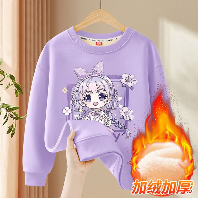 Children's Autumn/Winter Fleece Fashion Hoodie 2024 New Girls' Winter One-Piece Fleece Inner Top Trendy