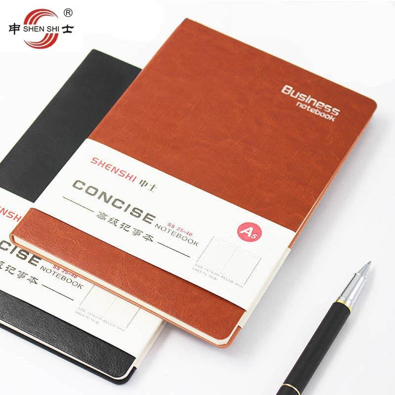 Shenshi 25-40 Soft Leather Notebook A5 Black Leather Cover 25K Simple Notebook Brown Meeting Notebook